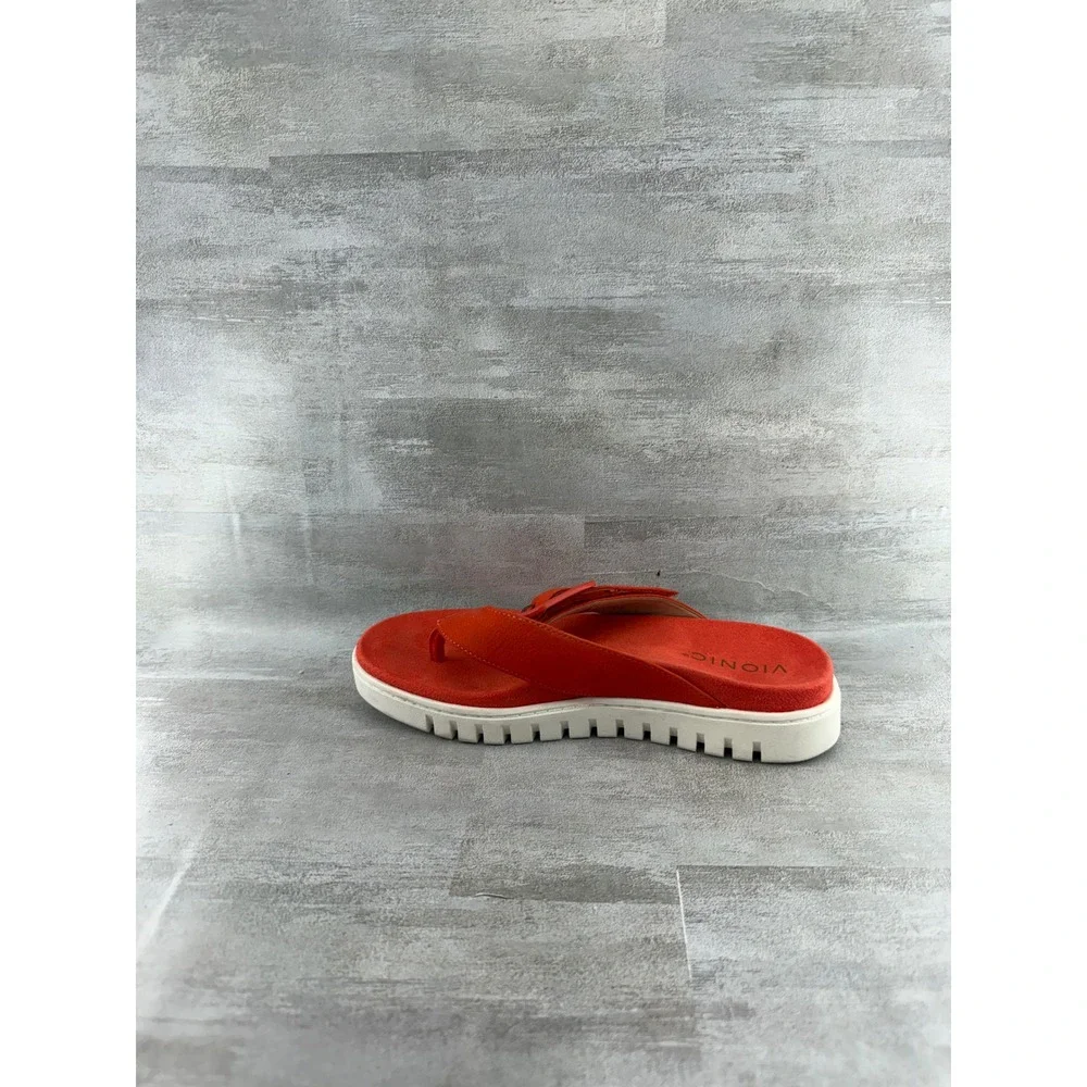 Vionic Uptown Marin Red Suede Platform Thong Sandals Women 6.5 Orthotic Buckle